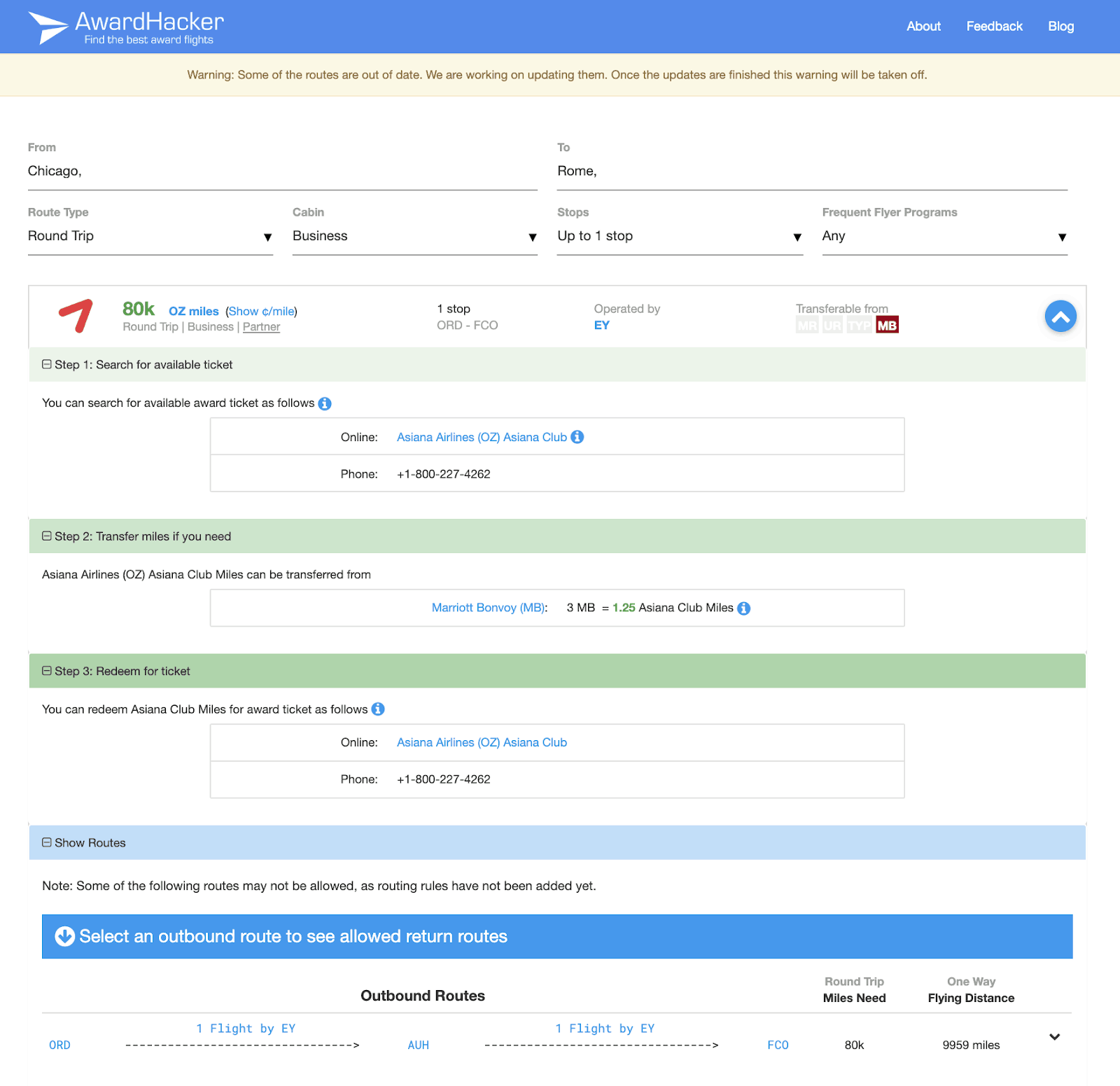 AwardHacker Flight Options