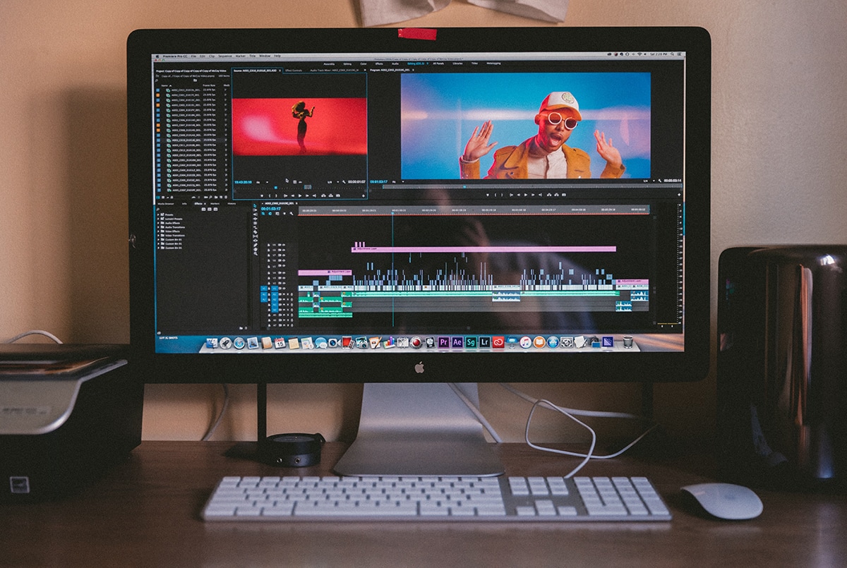 An iMac with video-editing software