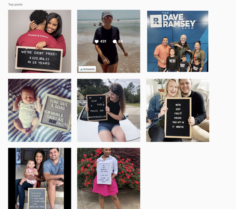 Success stories from #DebtFreeScream on Instagram.