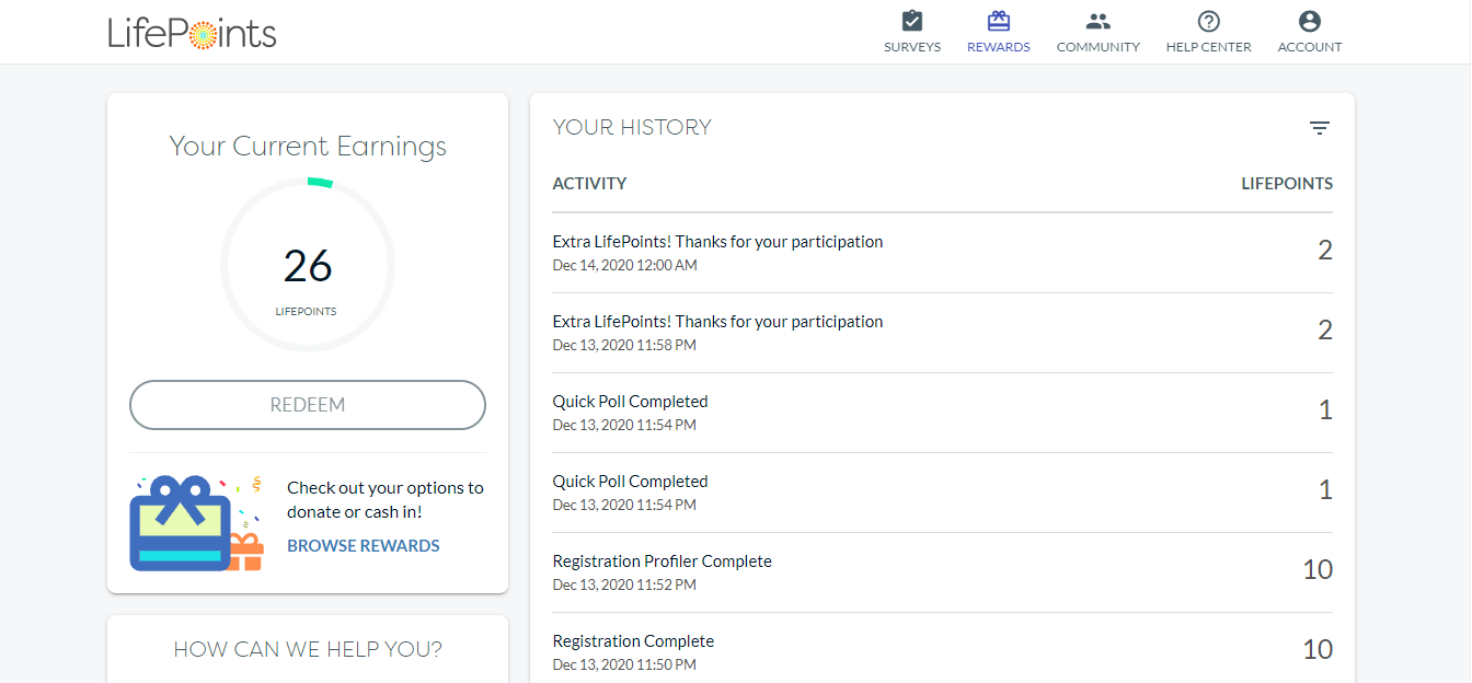 LifePoints earning summary