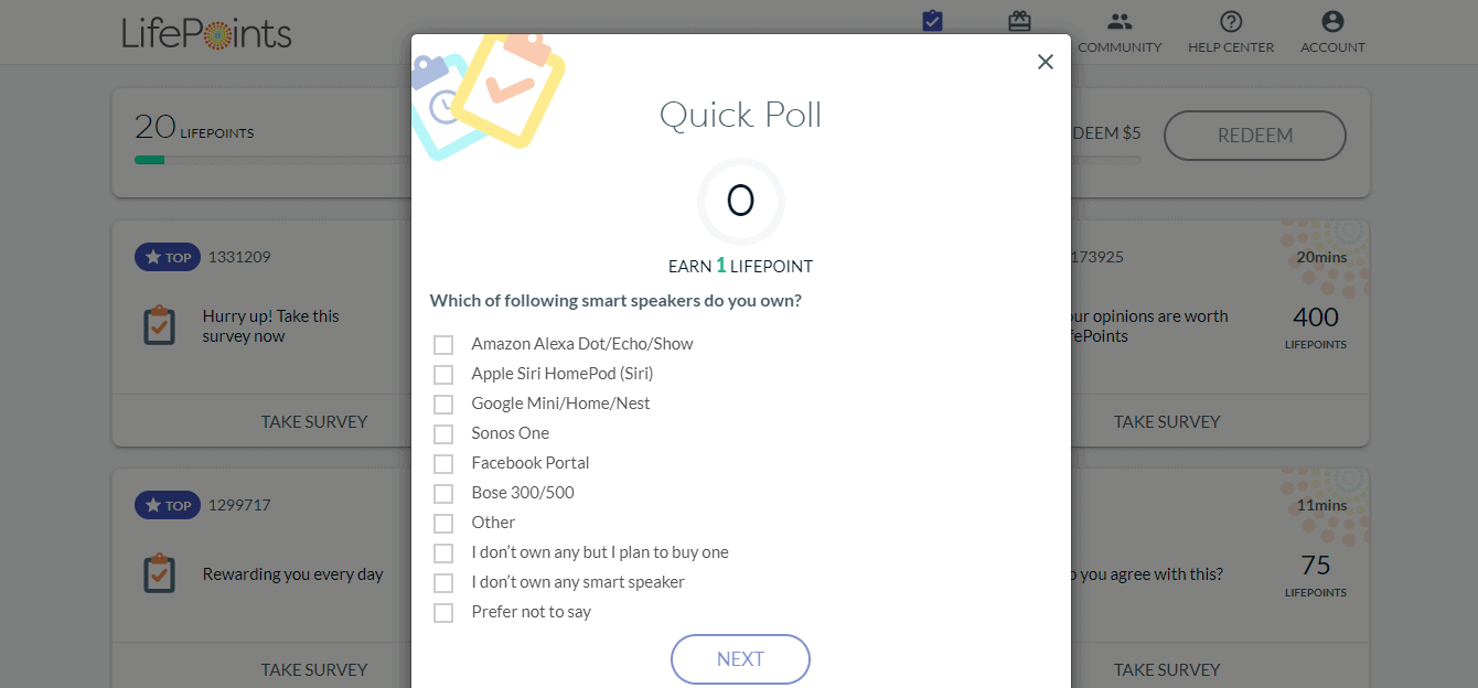 LifePoints quick poll
