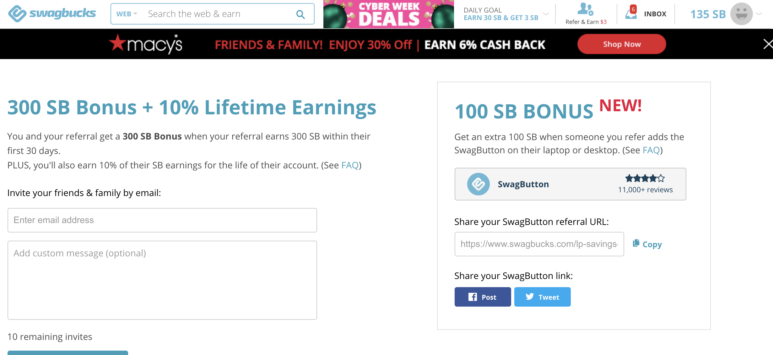 Swagbucks referrals.