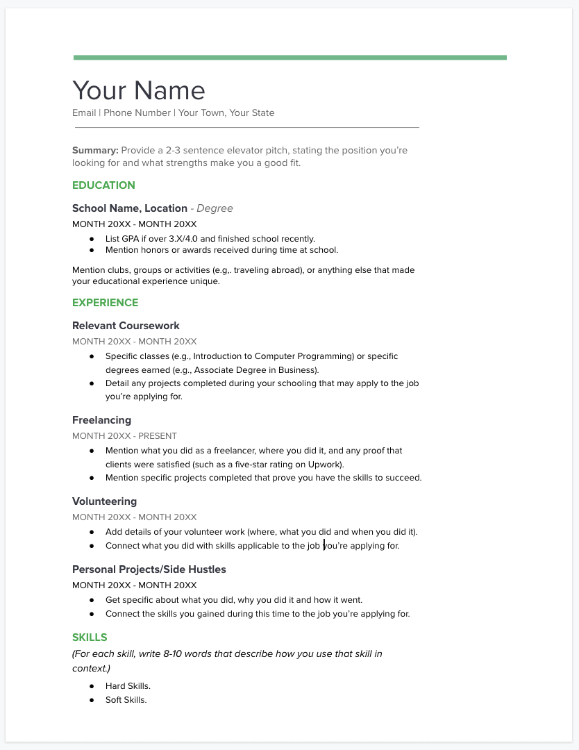 No Experience Resume Template