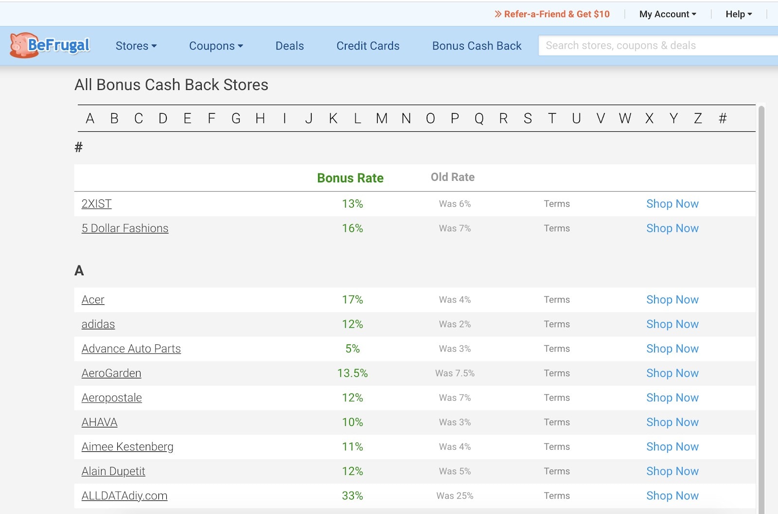 BeFrugal CashBack Stores