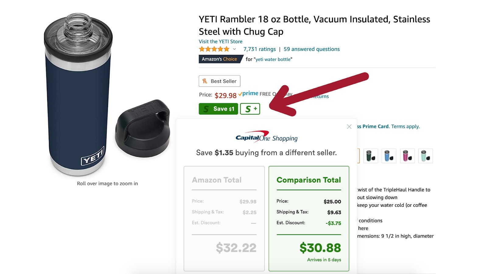 Capital One Shopping's Amazon price comparison widget.