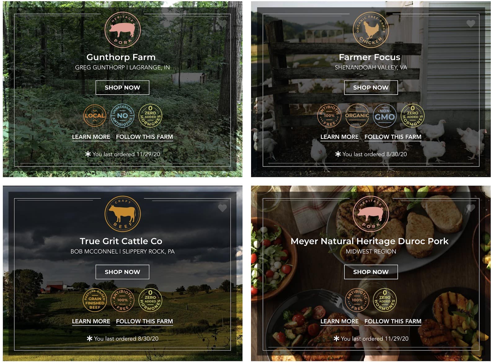 A collage of different farms that Crowd Cow sources from.
