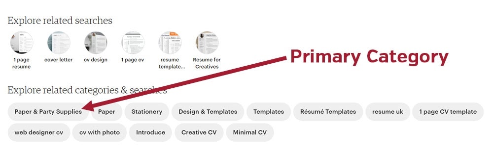 How to find the primary category of an item on Etsy.