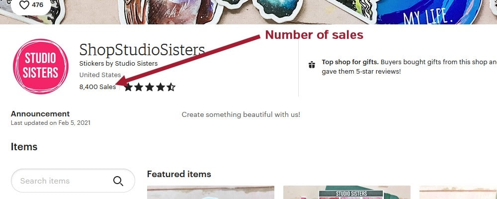 How to find a shop's number of sales on Etsy