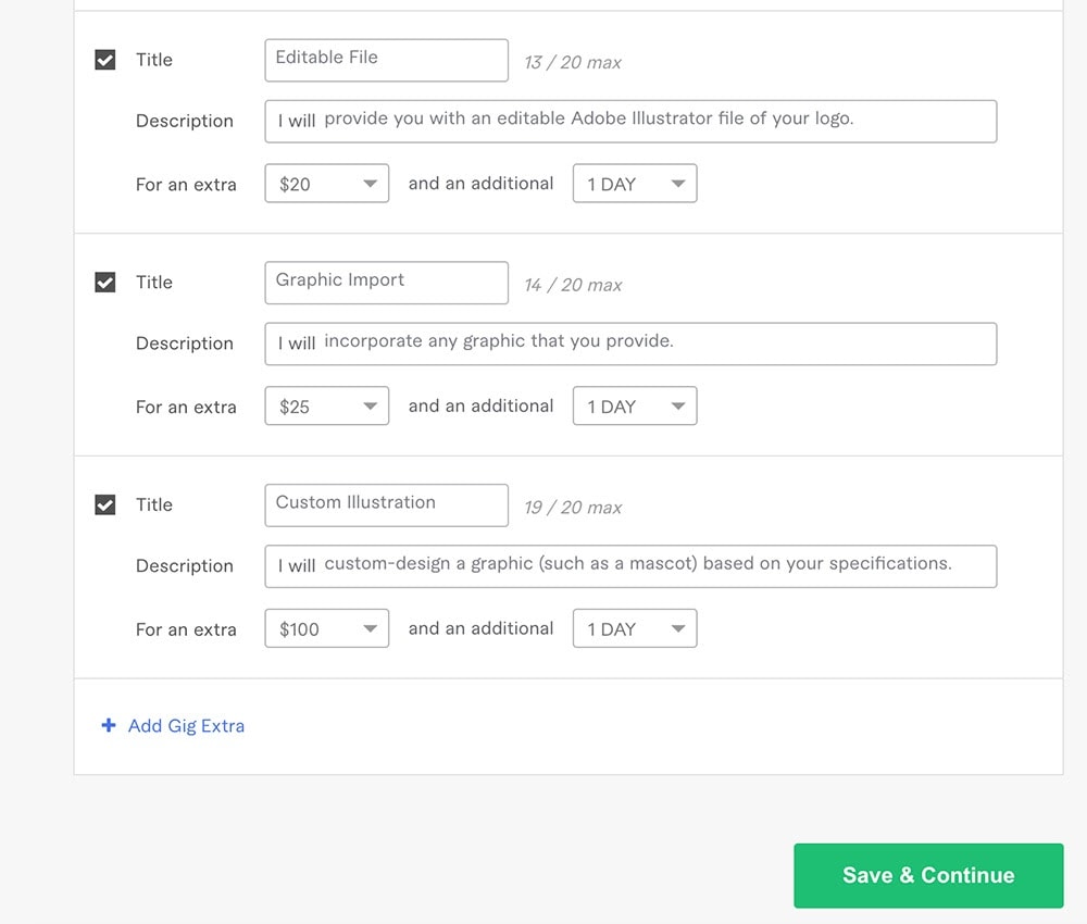 Step 2 of the Fiverr gig creation process
