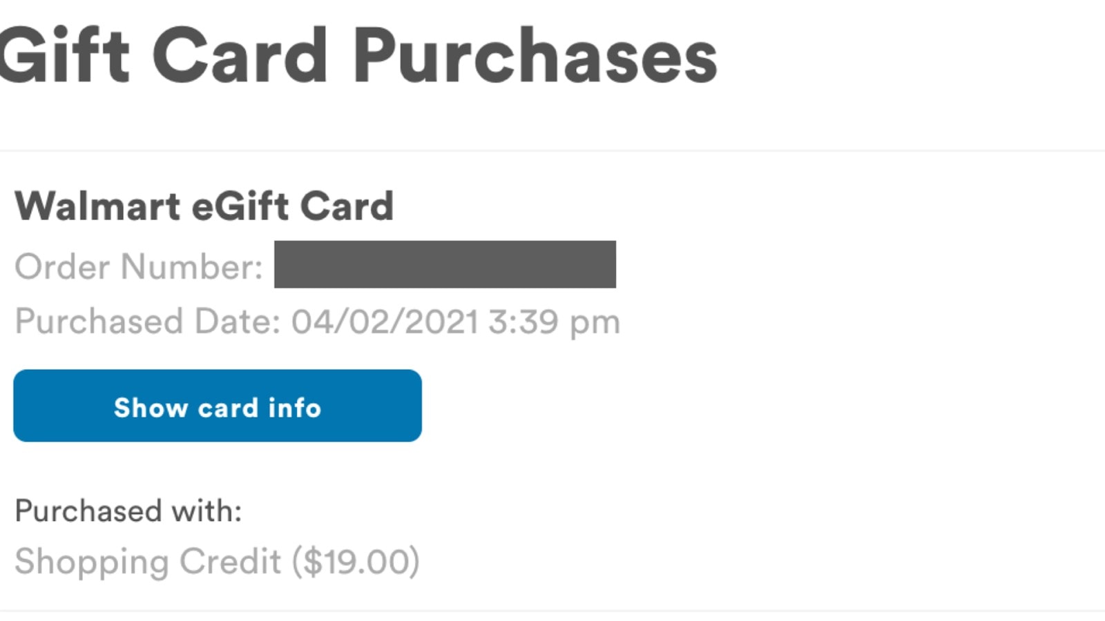 I redeemed some of my Credits for a Walmart e-gift card.
