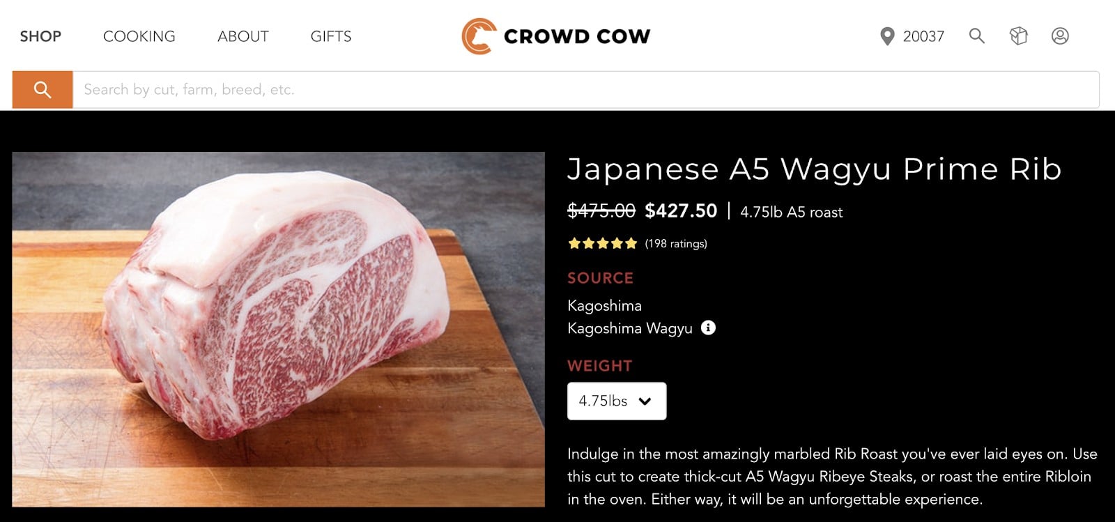 Crowd Cow’s Japanese A5 Wagyu Beef Prime Rib.