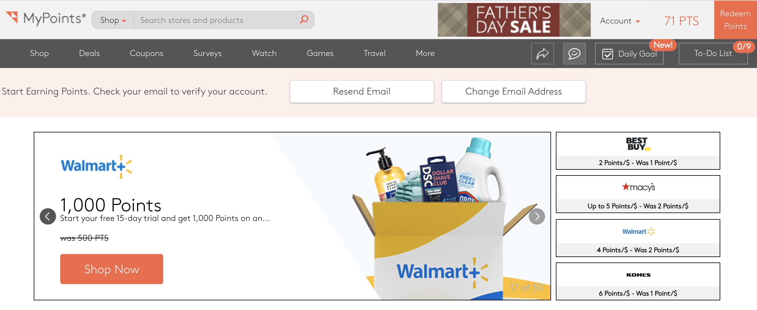 MyPoints main dashboard