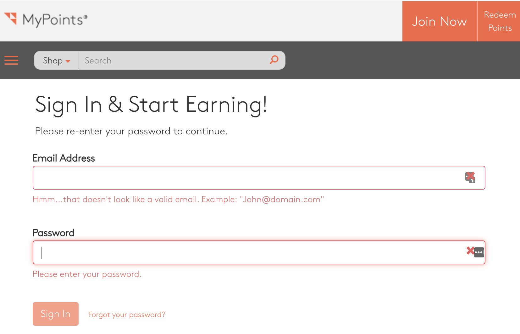 MyPoints Sign Up Page