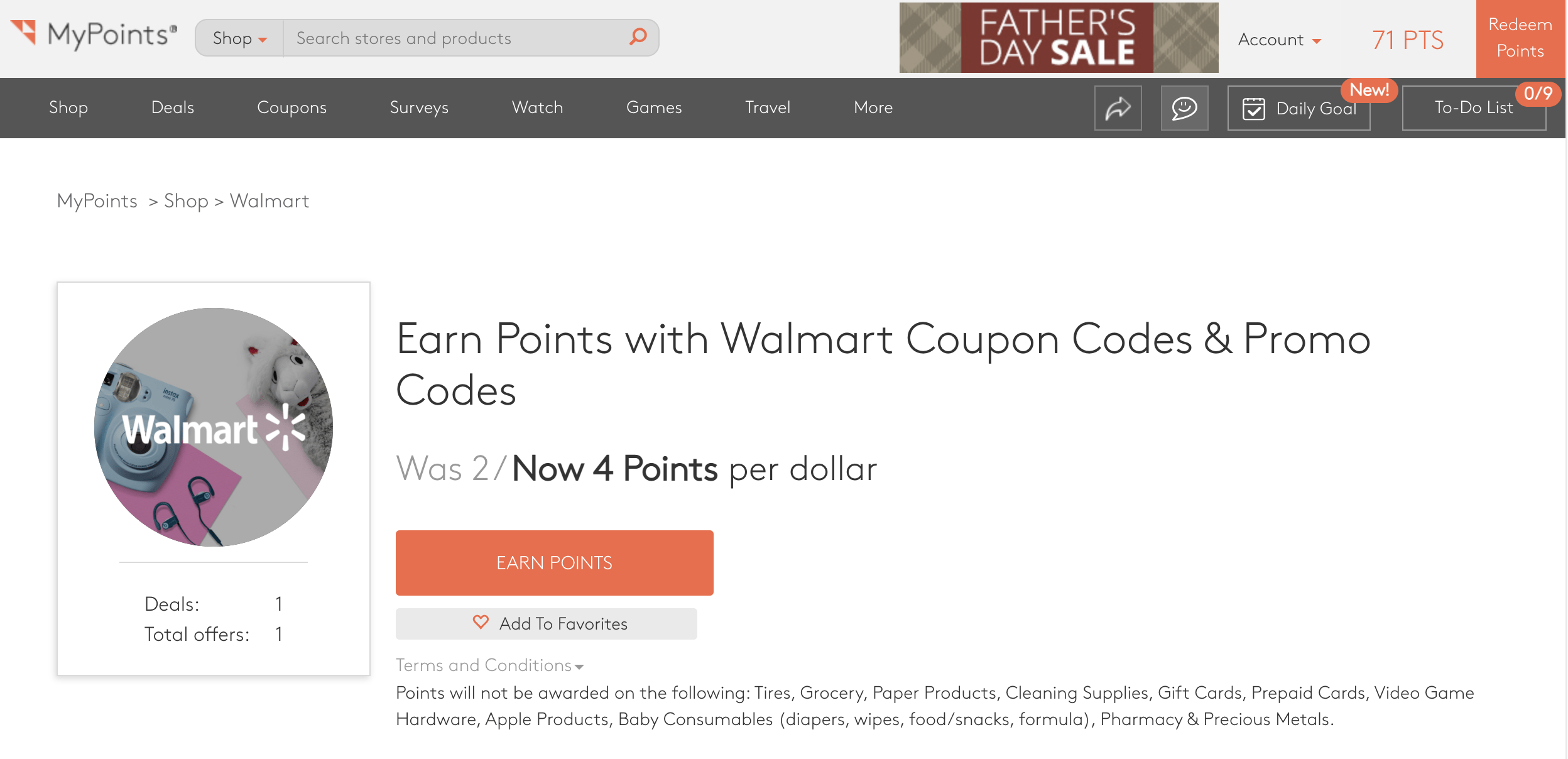 MyPoints Walmart Offer