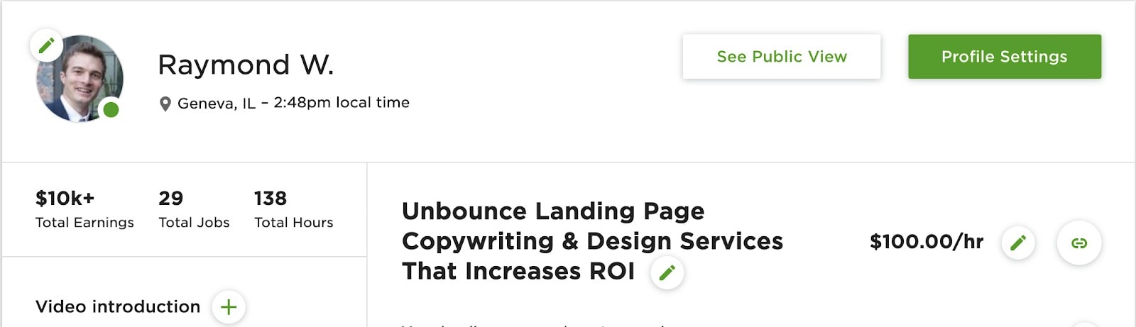 Example of a good Upwork profile title.