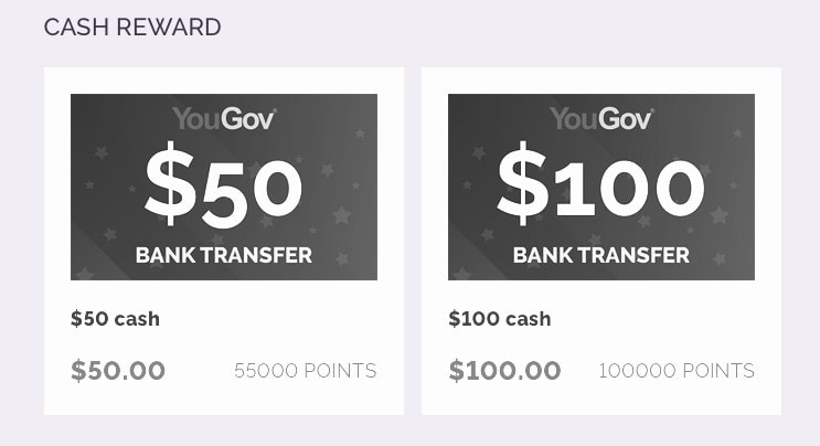 Example of YouGov payout options.