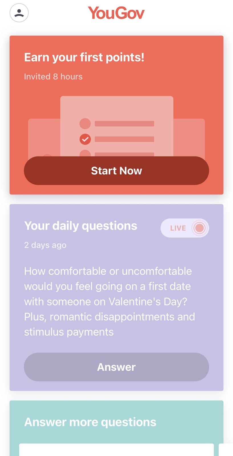 A picture of the in-app YouGov account dashboard.