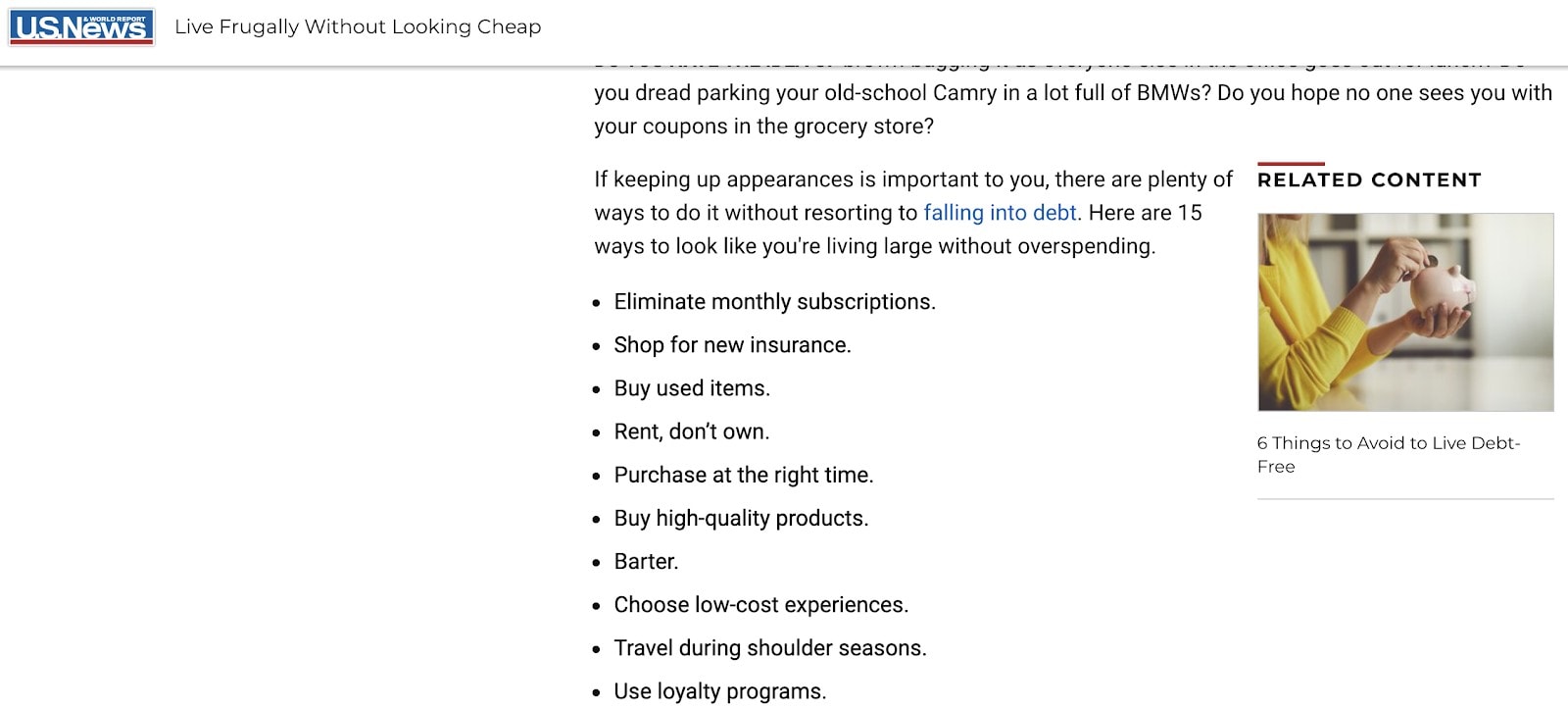 Example of common frugal living tips.