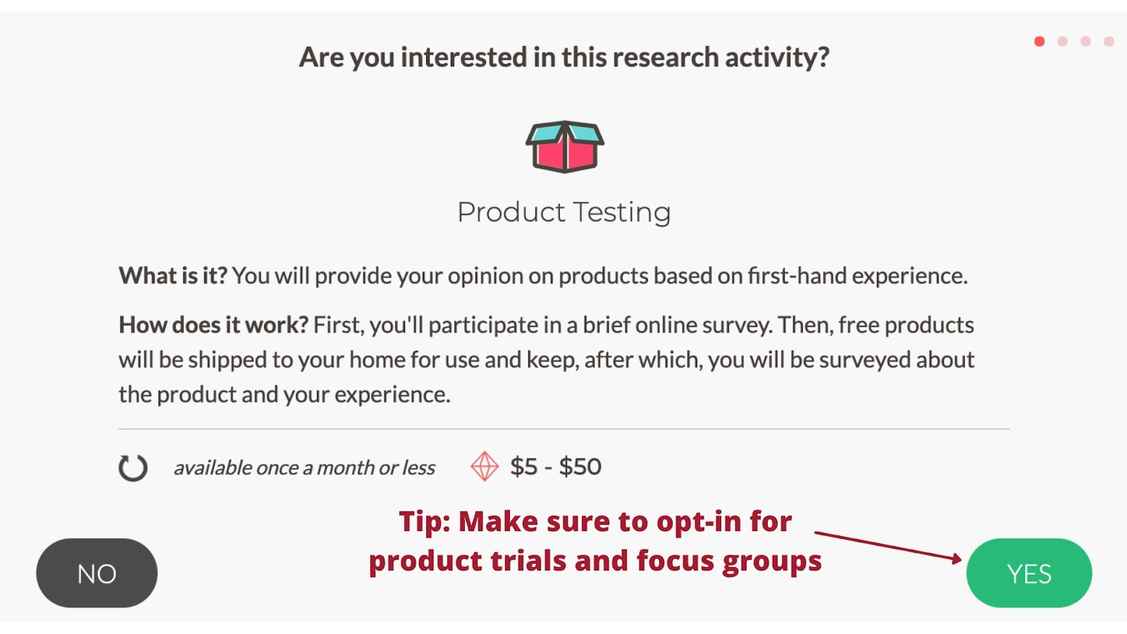 Survey Junkie product testing opt-in page.