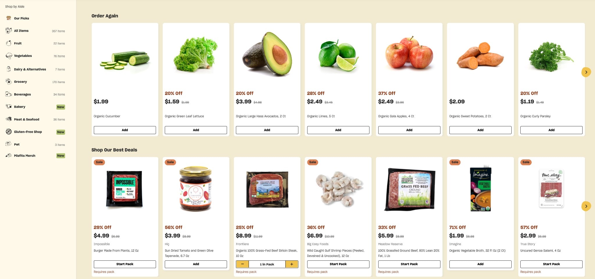 Misfits Market item selection