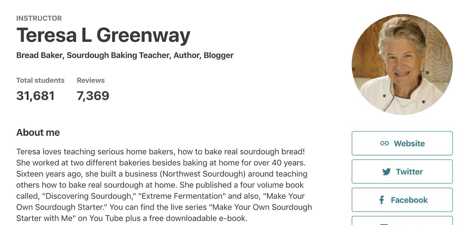 The description for Teresa Greenway's sourdough bread baking course.