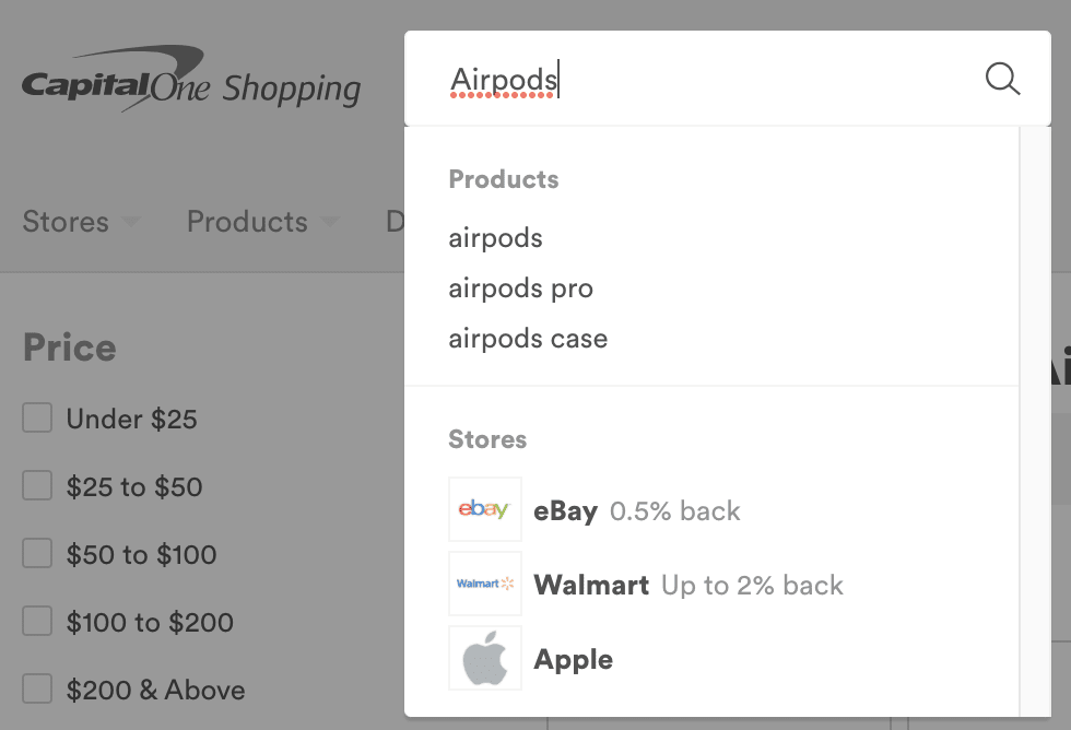 Capital One Shopping Product Search Tool
