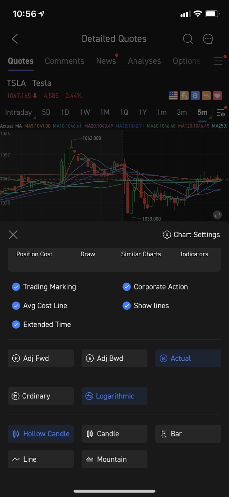 Moomoo investing stock quote detail screen.