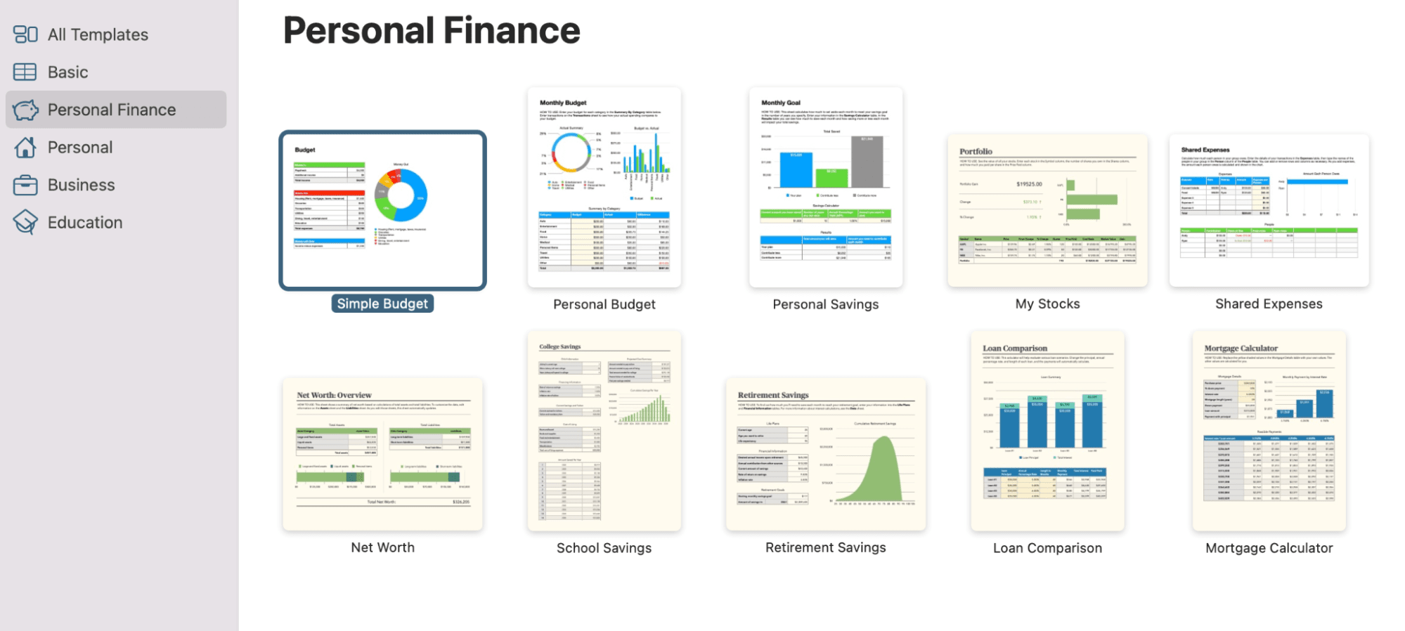 For Mac users, Apple's Numbers has a number of attractive and easy-to-use personal budgeting templates.