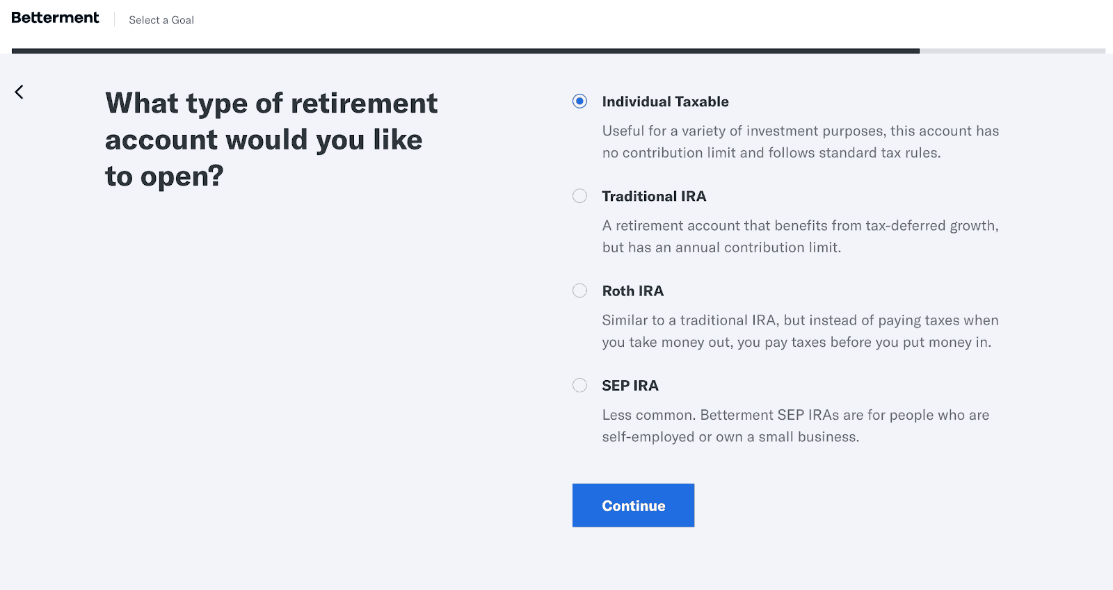 Better Account Type Selection Area