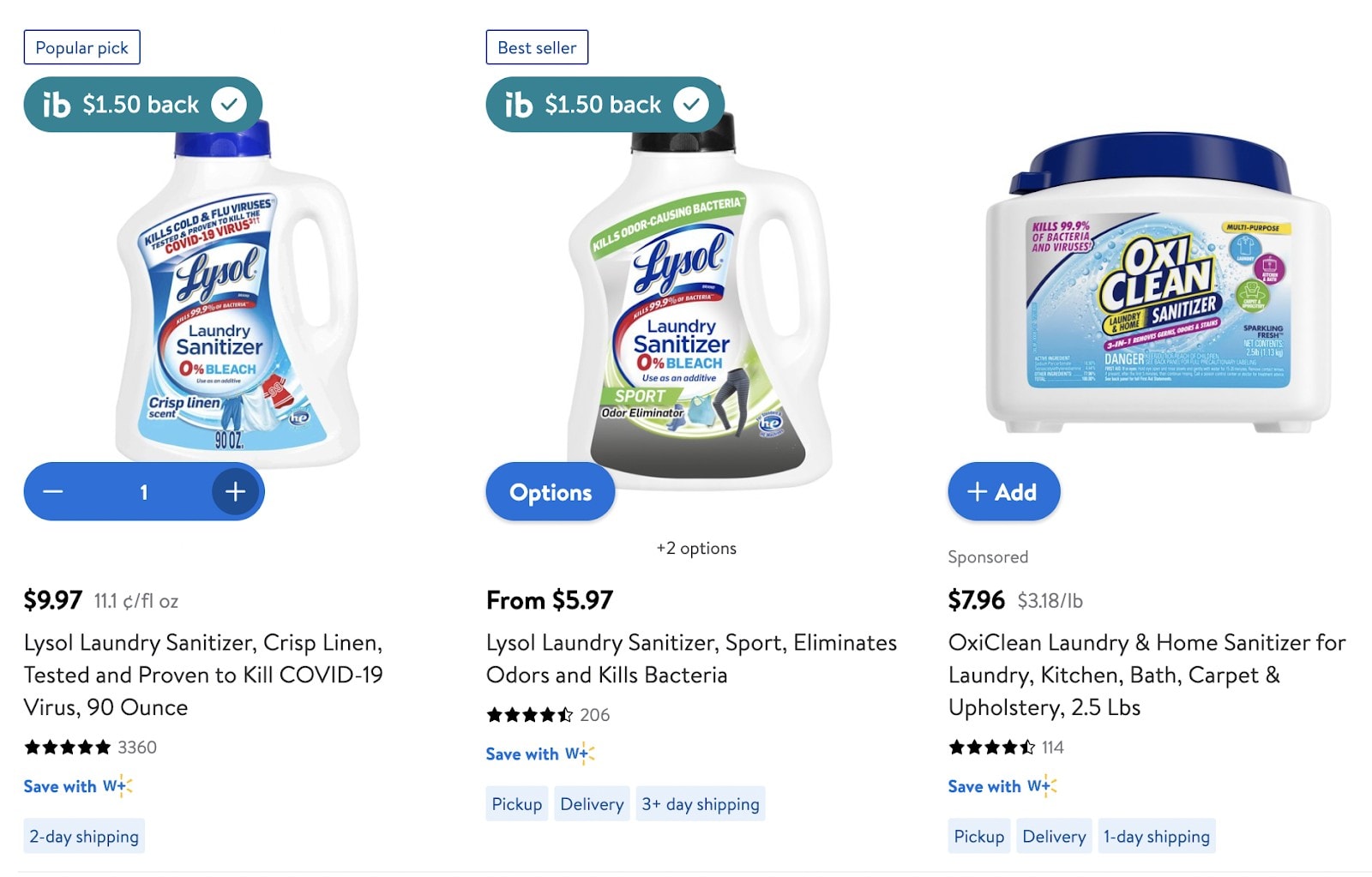 When the Ibotta browser extension is activated, you can see which items offer cash back when you're ordering groceries through Walmart's website.
