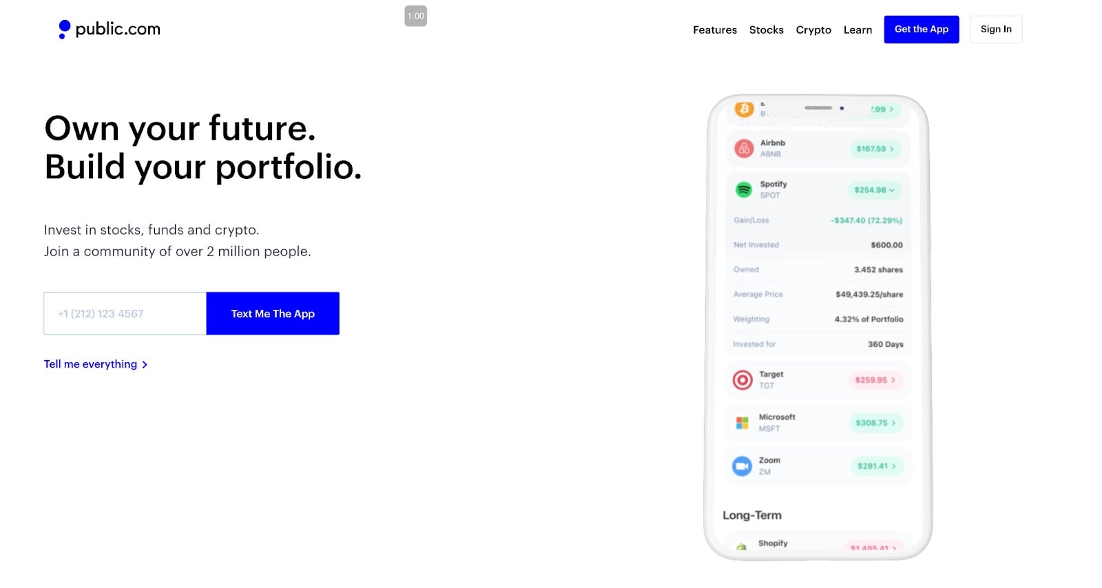 Public stock investing app screenshot