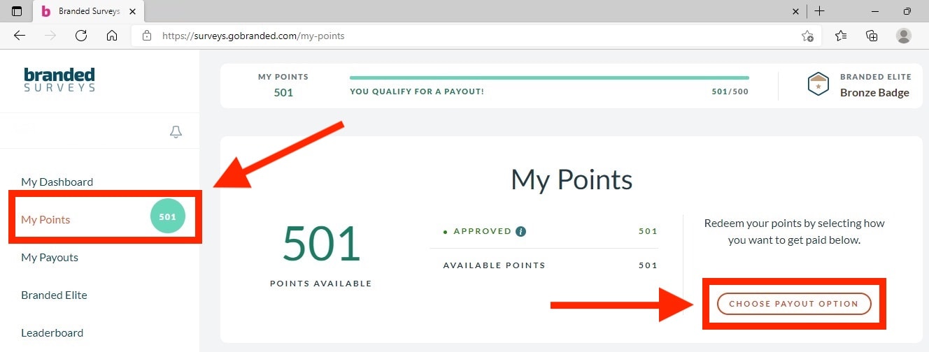 How to select a payout option.