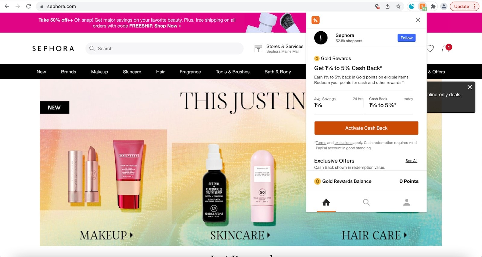 Example of the Honey browser extension in action.