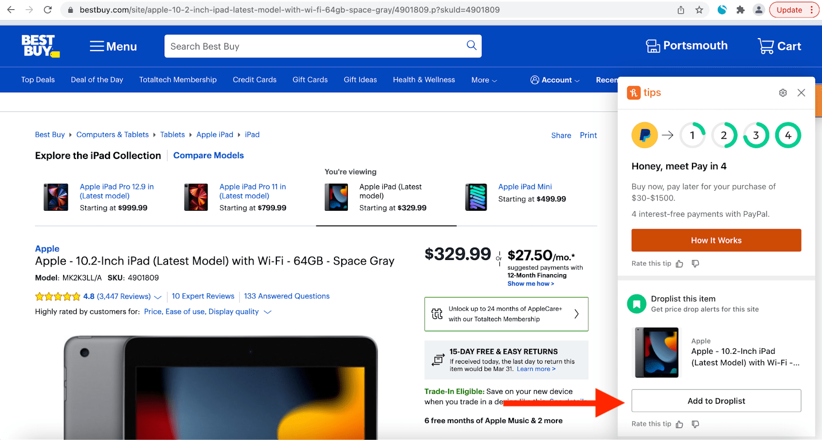 Example of Honey's add to droplist feature.