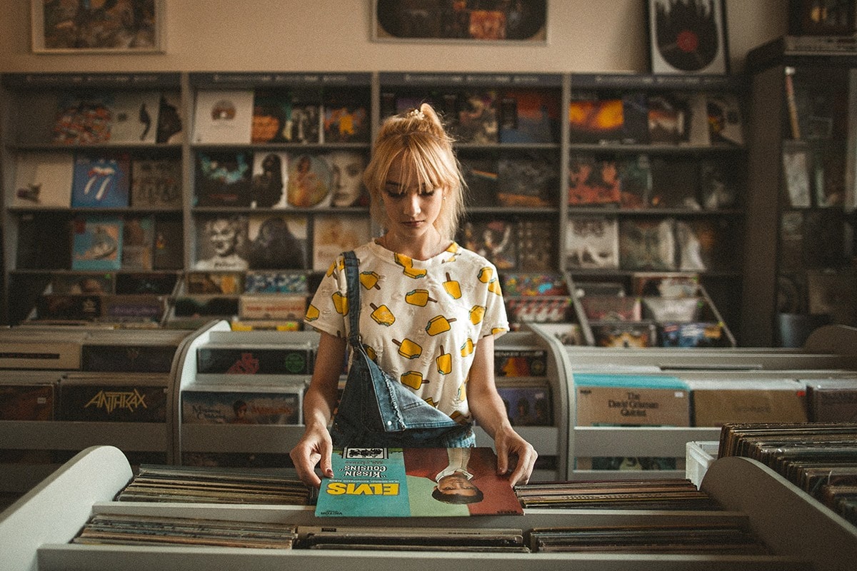 A woman shopping for records.