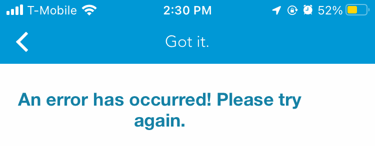 Shopkick Error Occoured example.