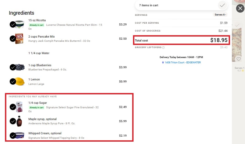 Anycart assumes you have certain ingredients, so make sure you add items that you need which aren't automatically selected.