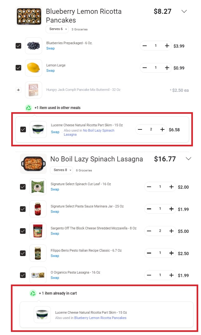Anycart you use the same item across multiple recipes.
