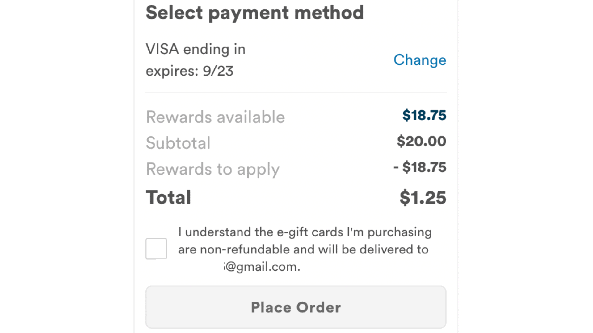 You can pay the difference between the amount of rewards credit in your account and the value of the gift card you want to purchase.