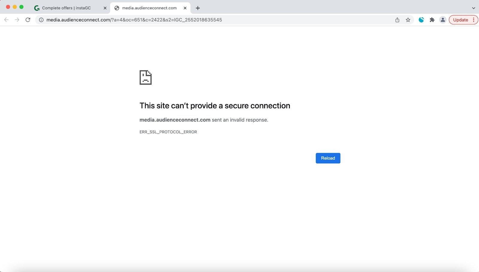 InstaGC referred me to an unsecured website on multiple occasions.