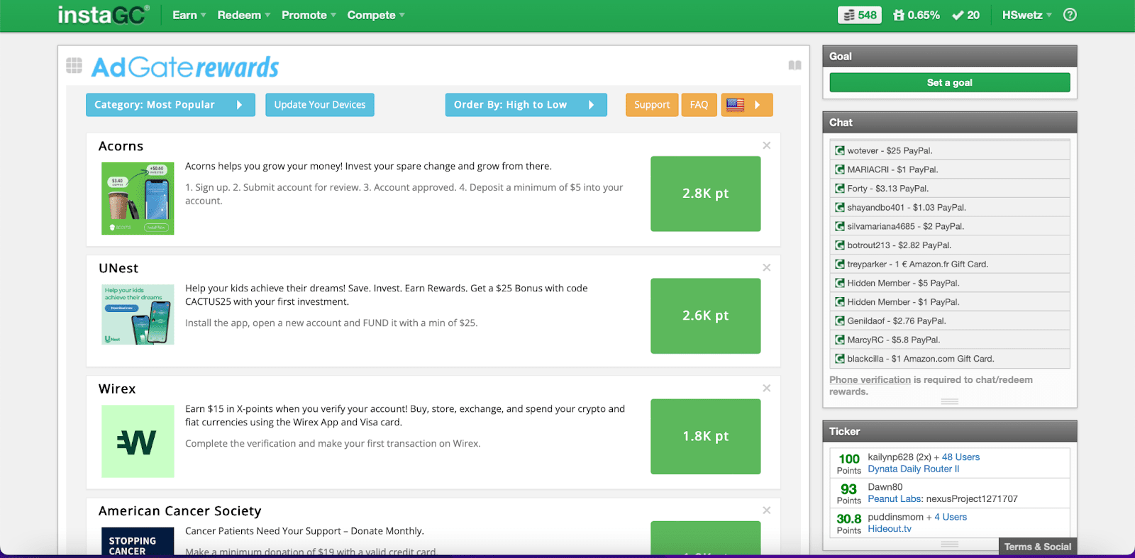 Examples of paid trial offers available on InstaGC.