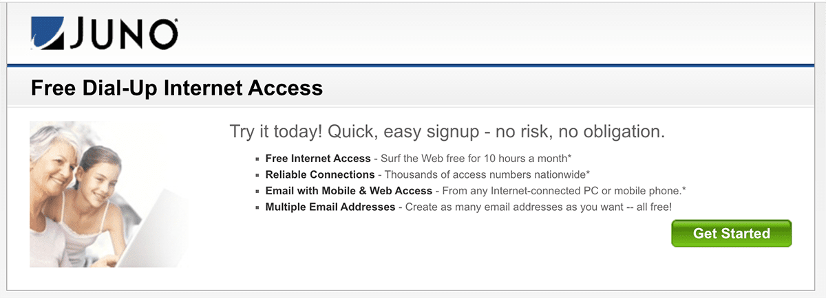If you have a landline phone, you can get 10 free hours of dial-up service.