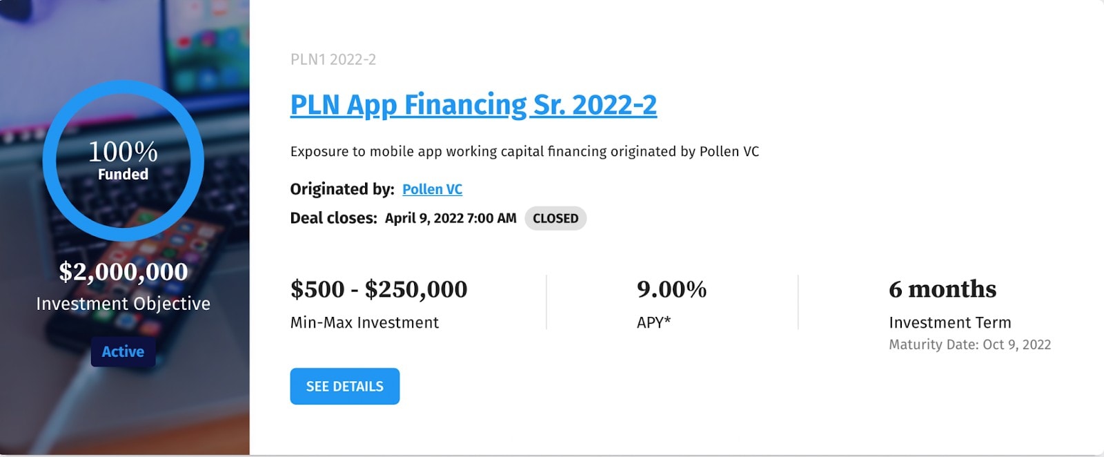 Example of a working capital loan from a loan originator that works with mobile app companies.