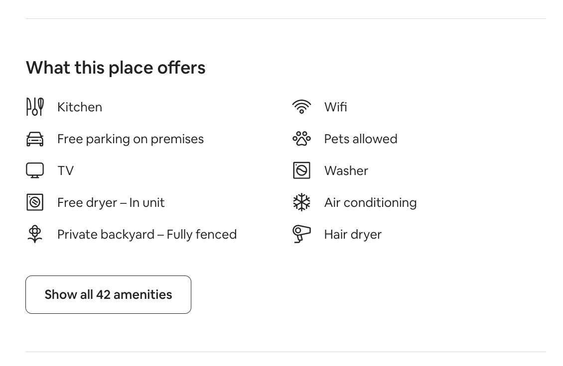 We've listed 42 amenities, even though our property is relatively basic.