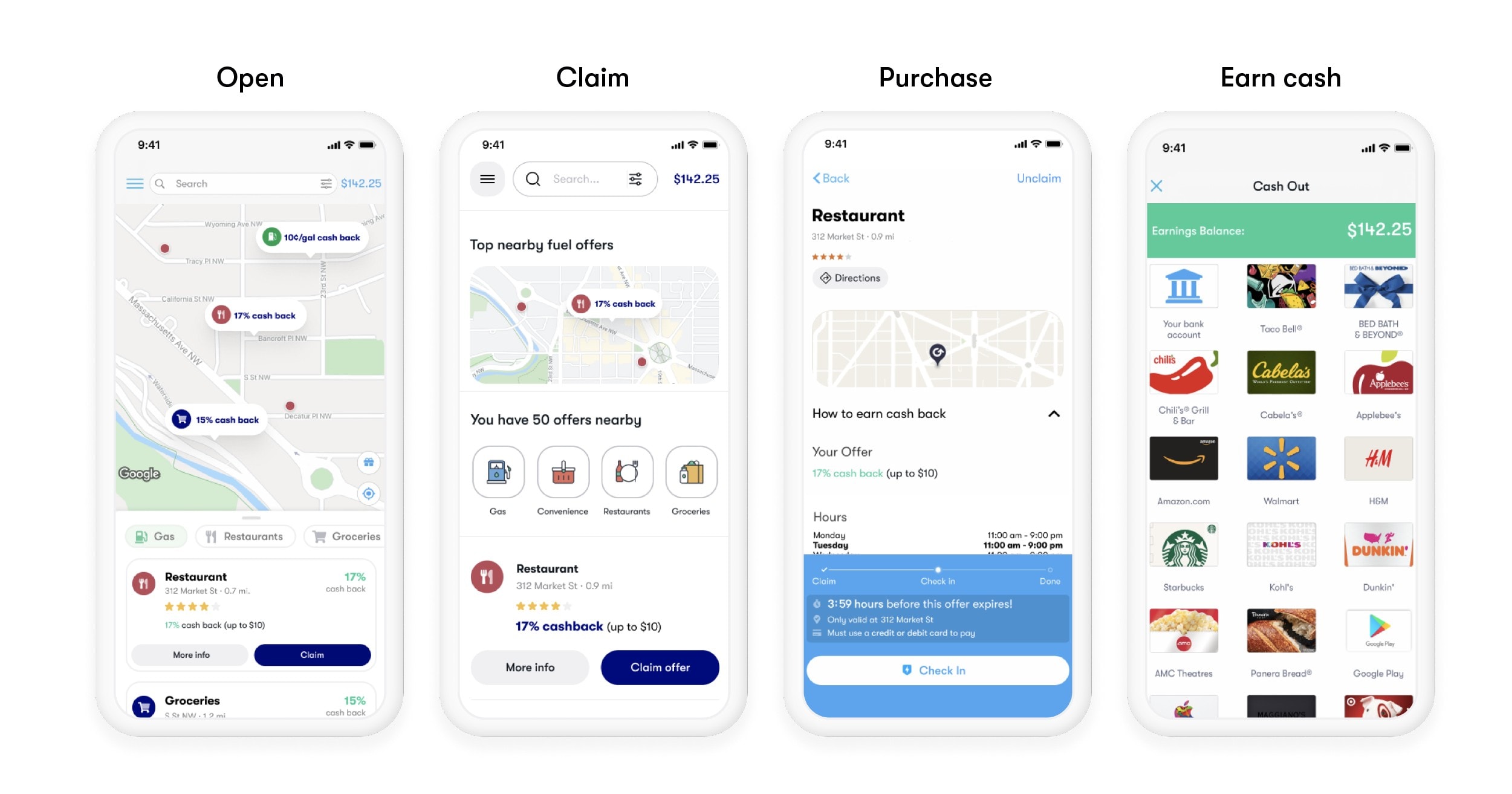 This step-by-step graphic (provided by Upside) shows, from left to right, how to identify and activate offers.