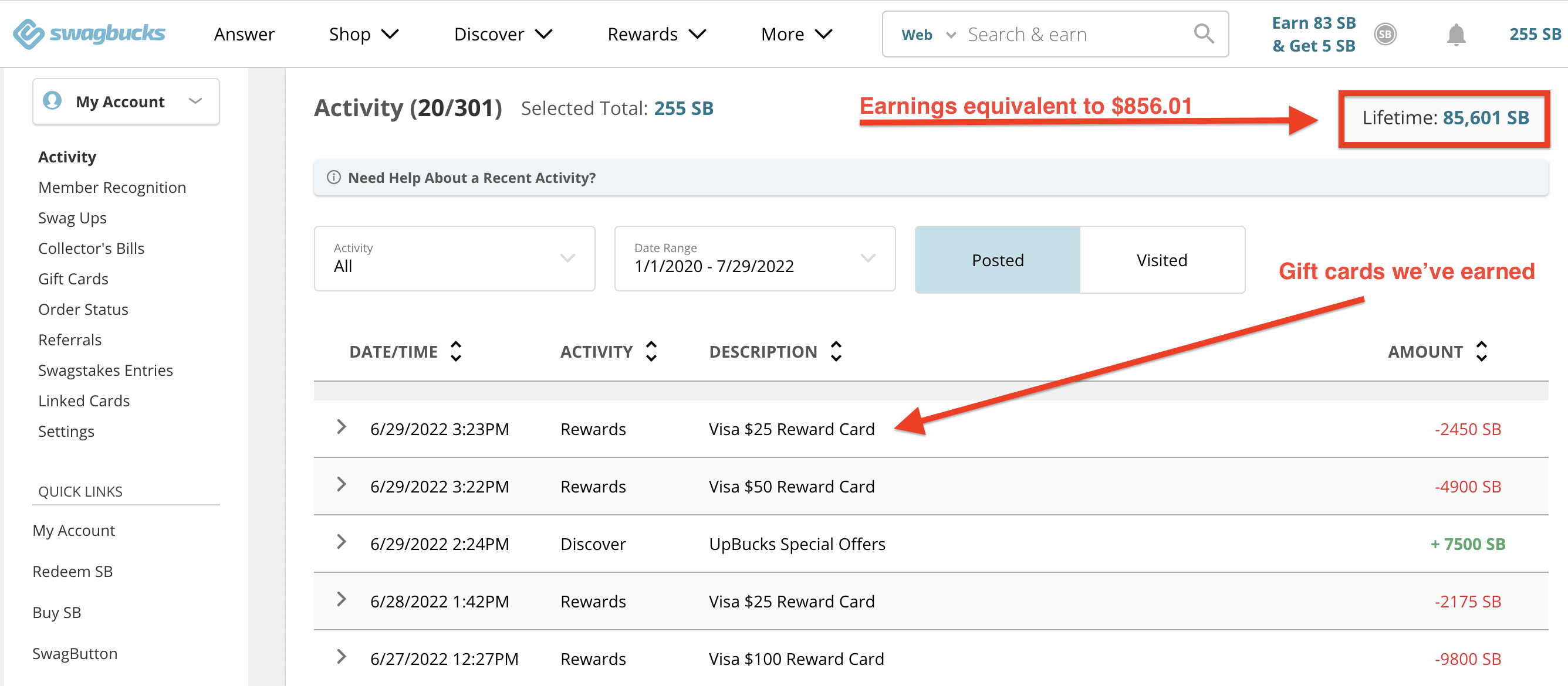 Our Swagbucks earnings proof