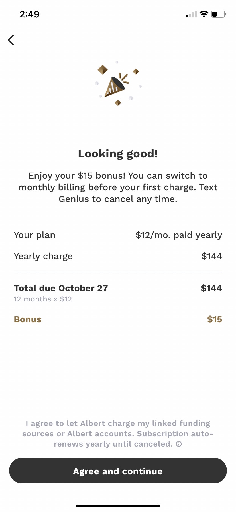 Annual billing bonus