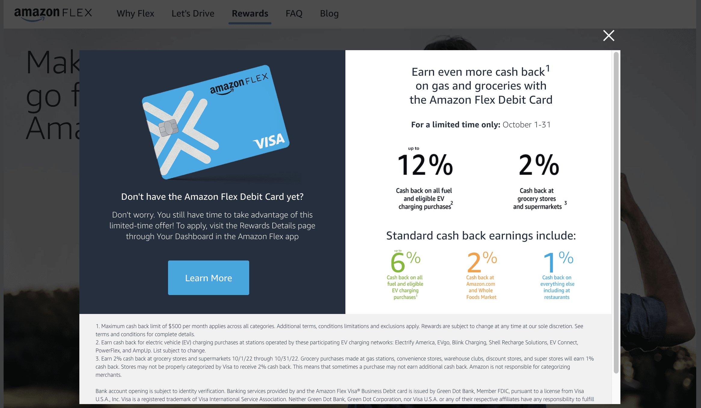 Example of an Amazon Flex Debit Card promotional offer for bonus cash-back.