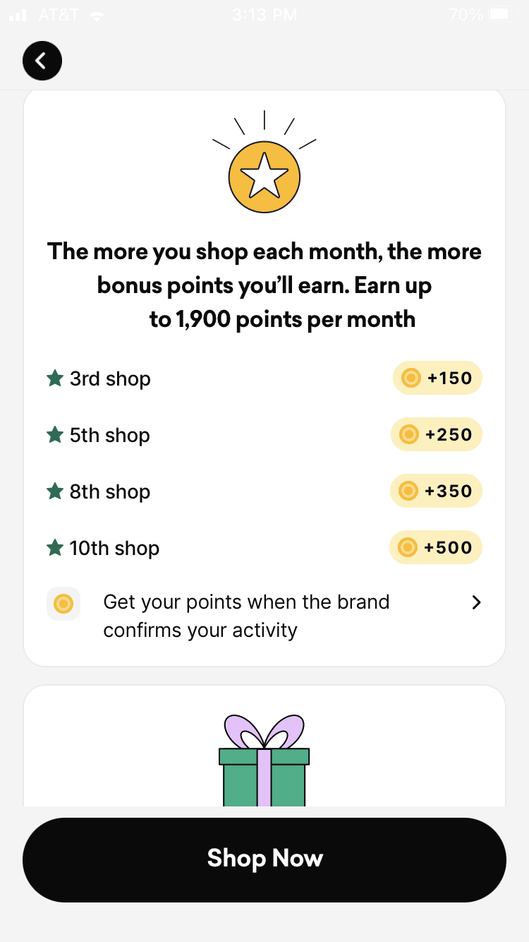 Drop Rewards Super Shopper. This virtual item unlocks point bonuses that kick in when you meet pre-defined shopping thresholds.