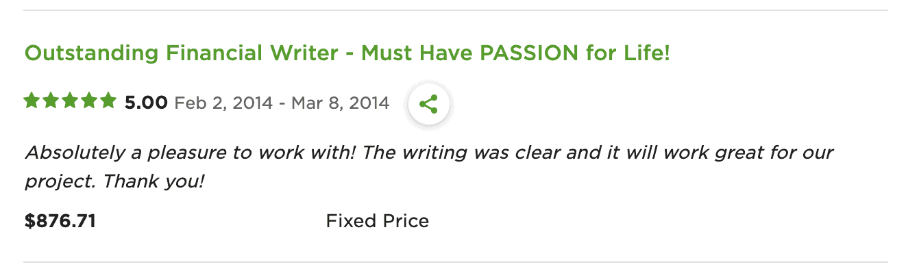 The second Upwork feedback I ever received.